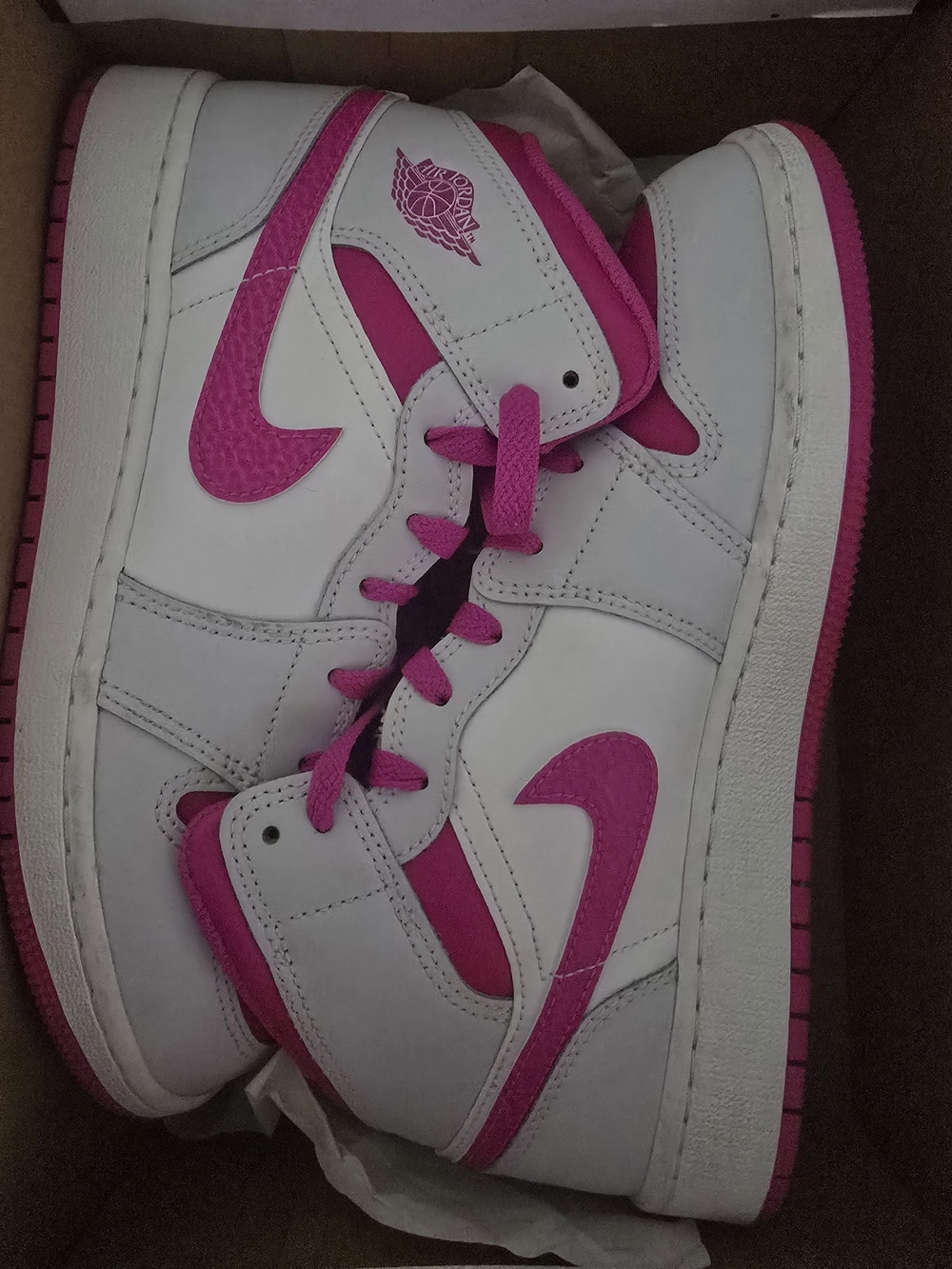 Jordan Kids White and Pink High-Top Sneakers